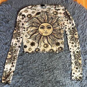 Urban Outfitters Womens Sun Mesh Sheer Long Sleeve Top Size S Celestial Fairy